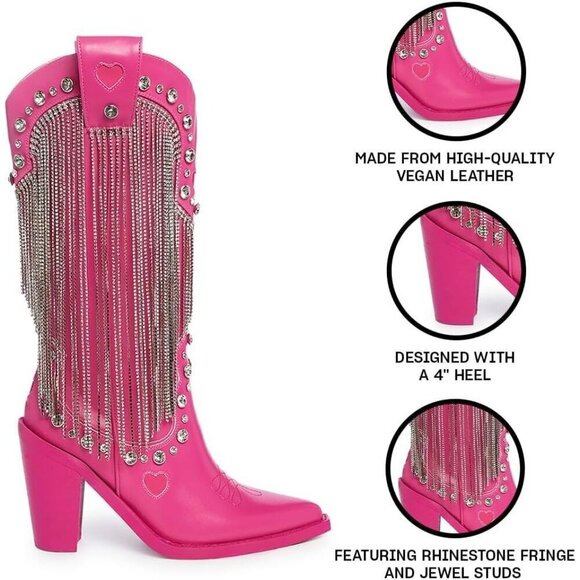 Perfect Cowboy Boots by Sugar Thrillz Dark Pink Vegan Leather With Rhinestone - Picture 3 of 6